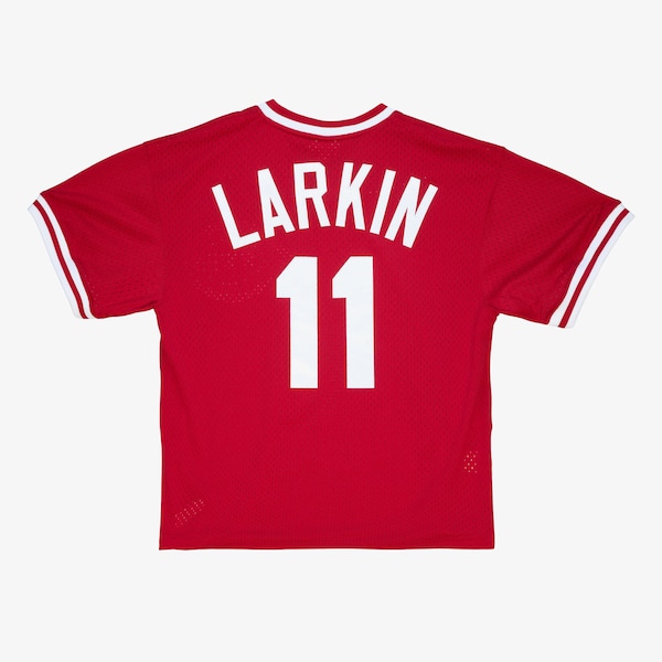 Men's Barry Larkin Cincinnati Reds Red 1990 Mesh Batting Practice Jersey 3 Men's Barry Larkin Cincinnati Reds Red 1990 Mesh Batting Practice Jersey