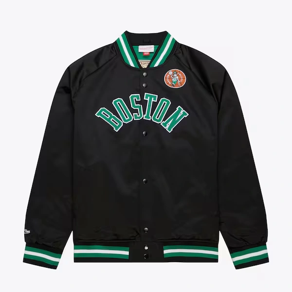 Boston Celtics Black Lightweight Satin Raglan Full-Snap Jacket