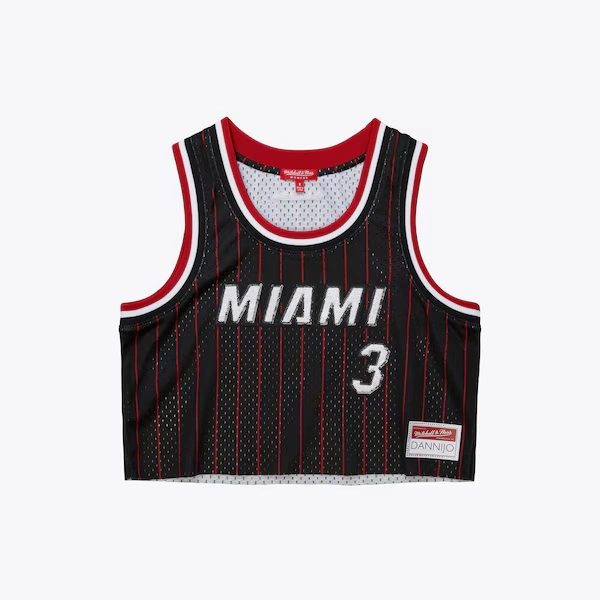 Women's Dwyane Wade Miami Heat Red M&N x DANNIJO Cropped Basketball Jersey