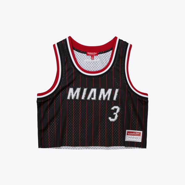 Women's Dwyane Wade Miami Heat Red M&N x DANNIJO Cropped Basketball Jersey