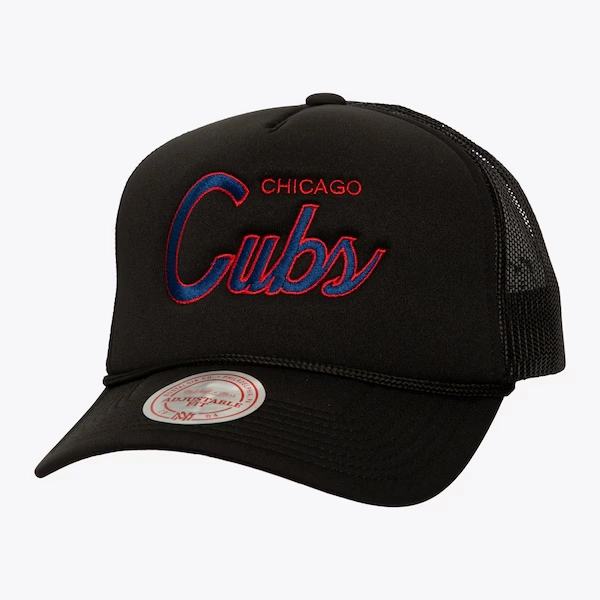 Chicago Cubs Black Script Trucker Adjustable Hat