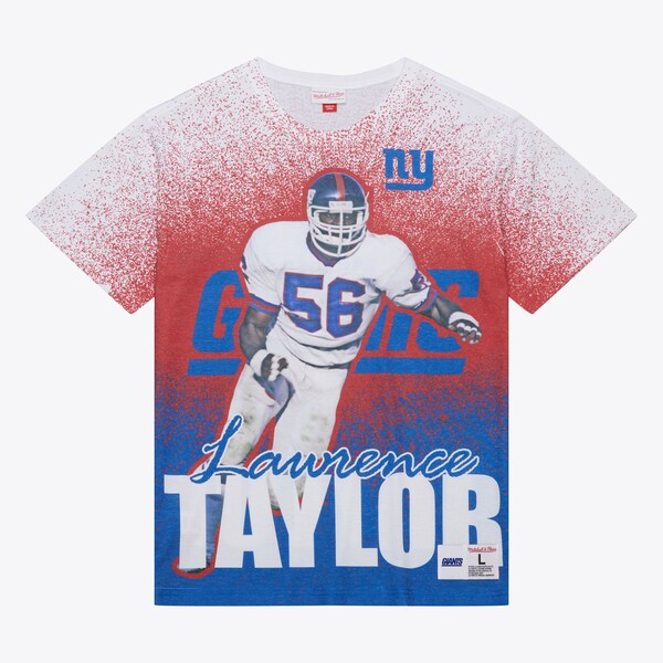 Lawrence Taylor New York Giants White Vintage Logo Player Burst Sublimated T-Shirt