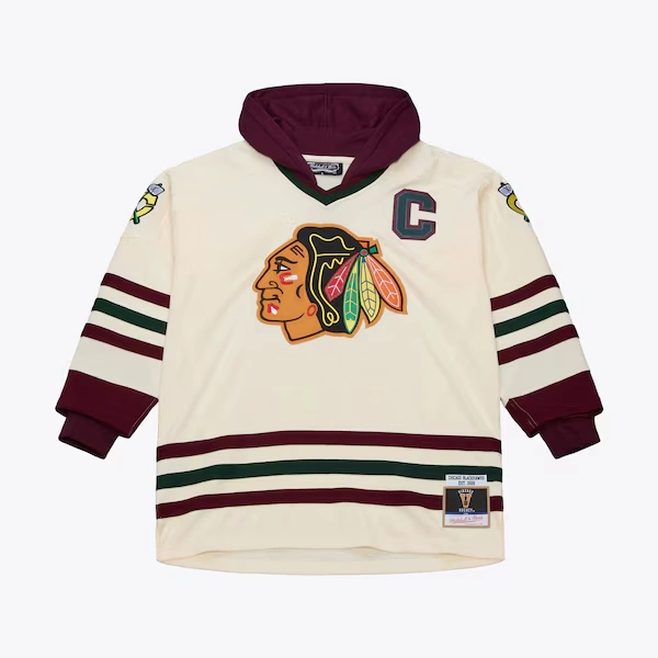 Chicago Blackhawks M&N x Just Don Cream/Maroon Jersey Hoodie