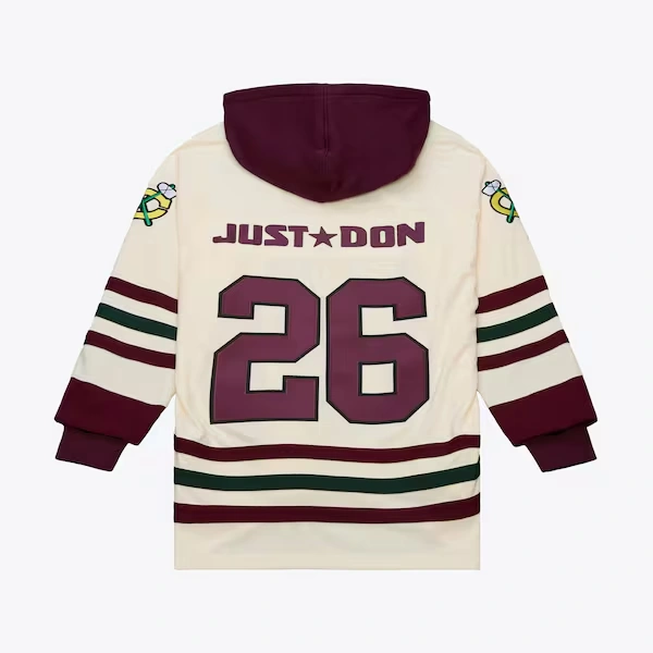 Chicago Blackhawks M&N x Just Don Cream/Maroon Jersey Hoodie 3 Chicago Blackhawks M&N x Just Don Cream/Maroon Jersey Hoodie