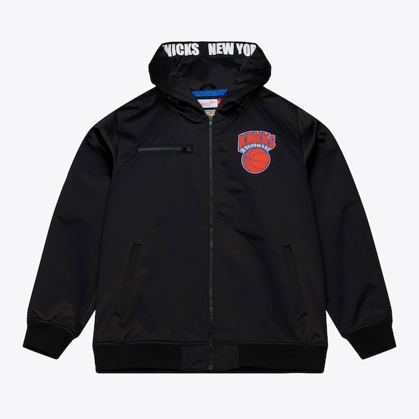 New York Knicks Black Walk the Tunnel Hooded Satin Bomber Full-Zip Jacket