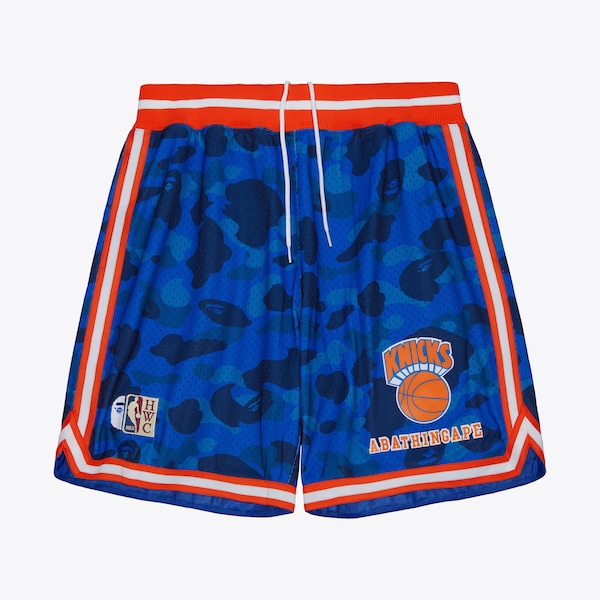 New York Knicks Blue M&N x BAPE Swingman Camo Shorts