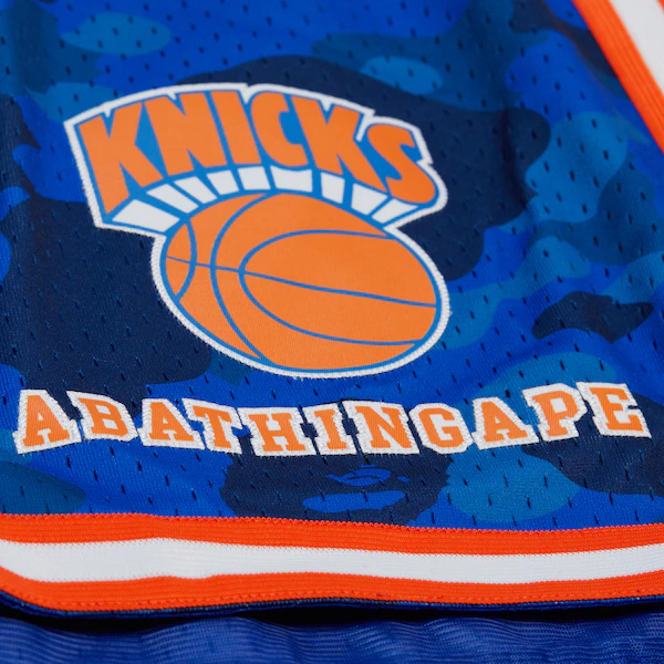New York Knicks Blue M&N x BAPE Swingman Camo Shorts