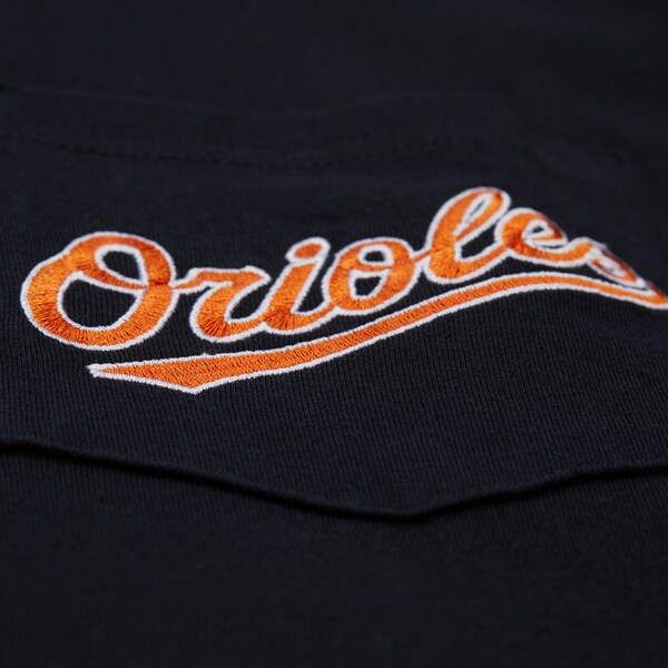 Baltimore Orioles Black Double Hit Mascot Pocket T-Shirt 4 Baltimore Orioles Black Double Hit Mascot Pocket T-Shirt