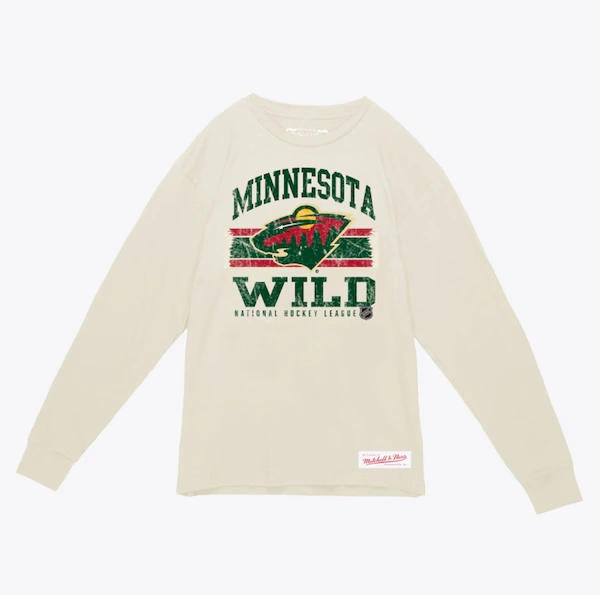 Minnesota Wild Cream Striped Logo Lockup Slub Long Sleeve T-Shirt