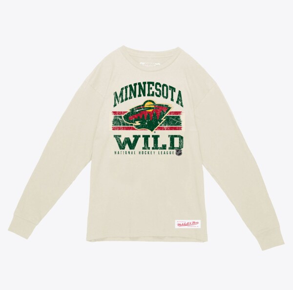 Minnesota Wild Cream Striped Logo Lockup Slub Long Sleeve T-Shirt