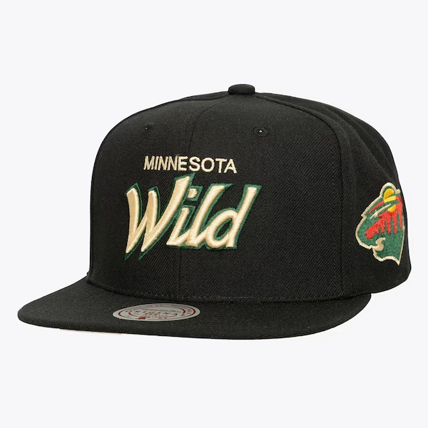 Minnesota Wild Black Cream Script Snapback Hat