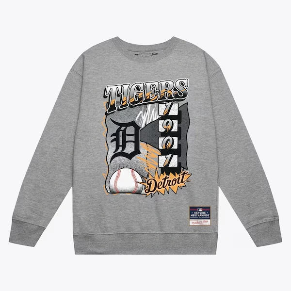 Detroit Tigers Gray Overspray Pullover Sweatshirt