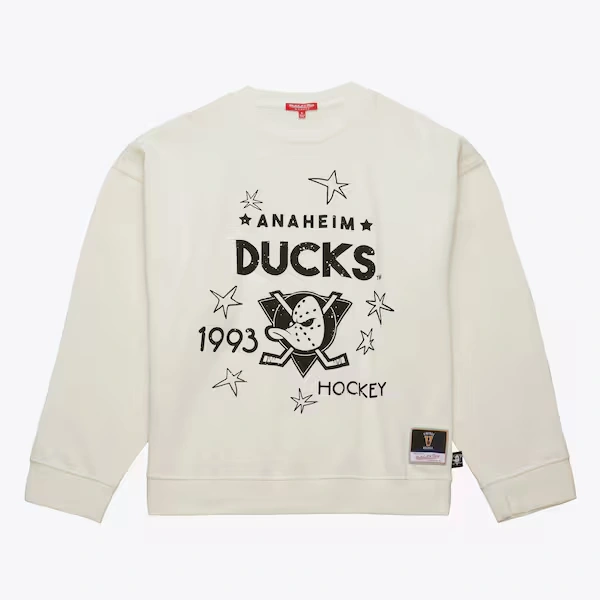 Women's Anaheim Ducks Cream Logo Lightweight 3.0 Fleece Pullover Sweatshirt