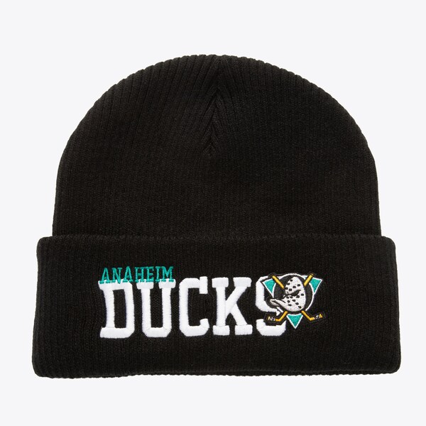 Anaheim Ducks Black Billboard Vintage Logo Cuffed Knit Beanie
