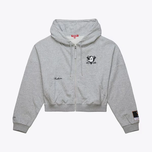 Women's Anaheim Ducks Heather Gray Triangle Cropped Full-Zip Hoodie Jacket