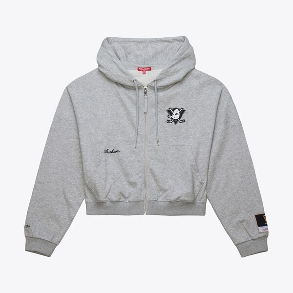 Women's Anaheim Ducks Heather Gray Triangle Cropped Full-Zip Hoodie Jacket