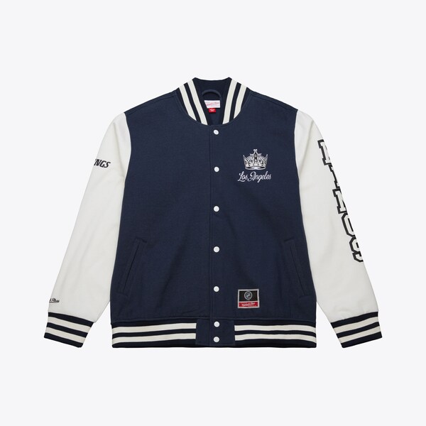 Los Angeles Kings Navy Washed Fleece Full-Snap Varsity Jacket