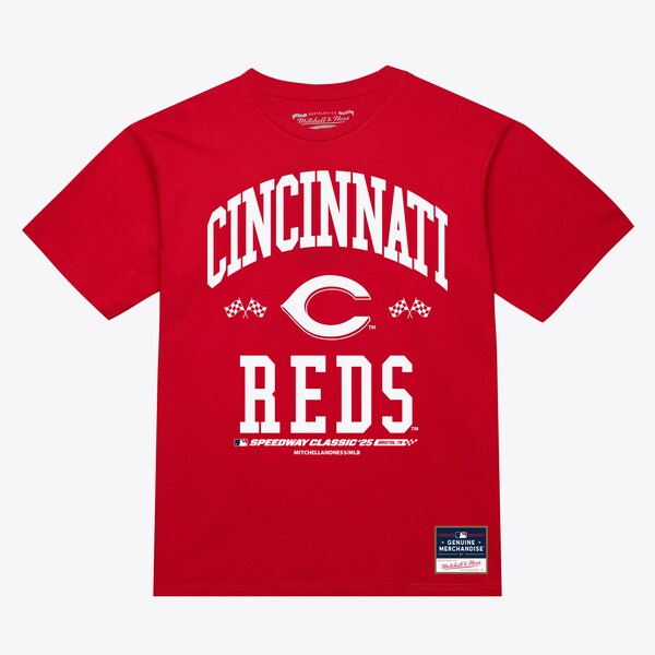 Cincinnati Reds Red 2025 MLB Speedway Classic Flag Arch T-Shirt