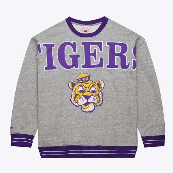 LSU Tigers Heather Gray Vintage Logo Full Field Satin Fleece Pullover Sweatshirt