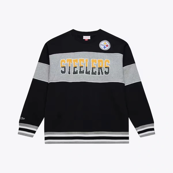 Pittsburgh Steelers Black/Heather Gray Fleece Crewneck Sweatshirt