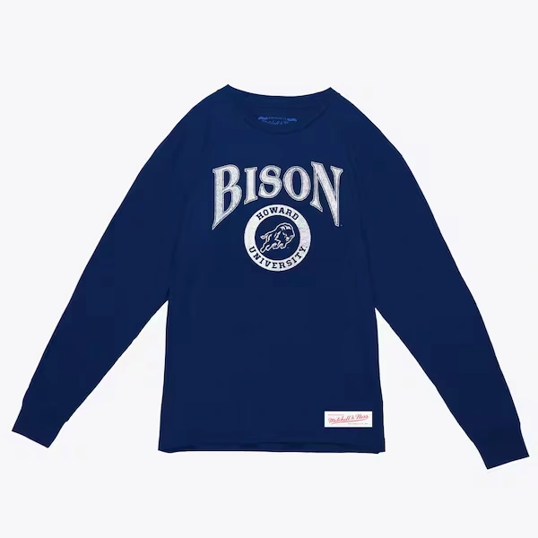 Howard Bison Navy Arched Logo Lockup Slub Long Sleeve T-Shirt