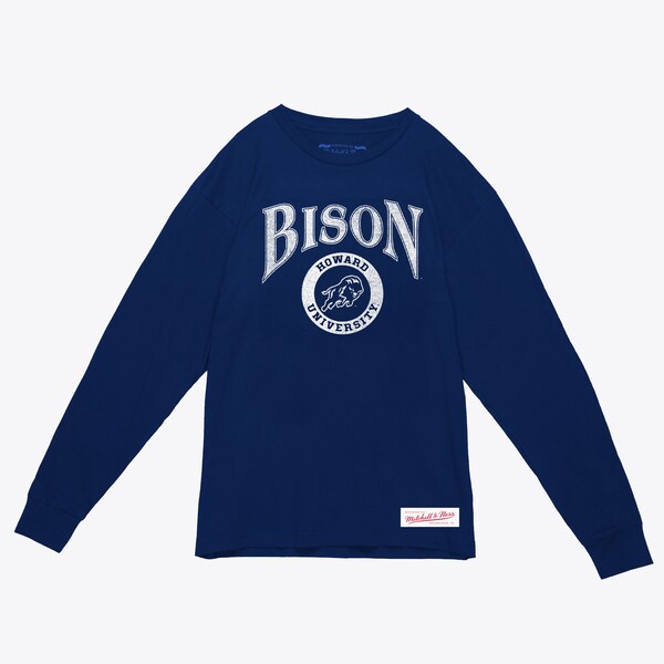 Howard Bison Navy Arched Logo Lockup Slub Long Sleeve T-Shirt