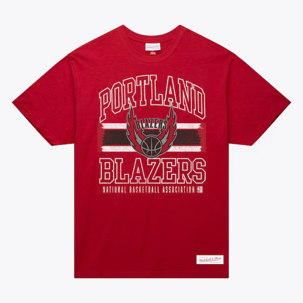 Portland Trail Blazers Red Striped Logo Lockup Slub T-Shirt