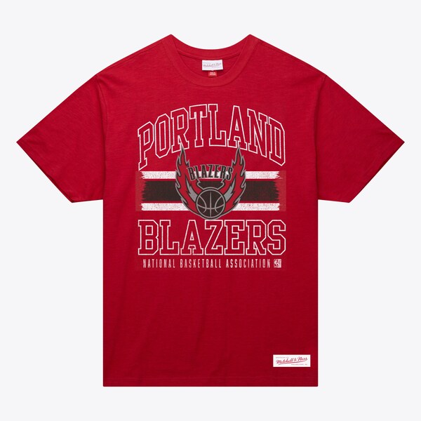 Portland Trail Blazers Red Striped Logo Lockup Slub T-Shirt