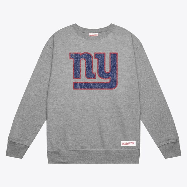 New York Giants Heather Gray Distressed Prime Logo Pullover Sweatshirt