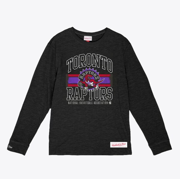 Toronto Raptors Black Striped Logo Lockup Slub Long Sleeve T-Shirt