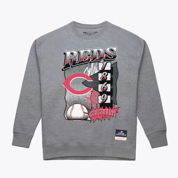 Cincinnati Reds Gray Overspray Pullover Sweatshirt