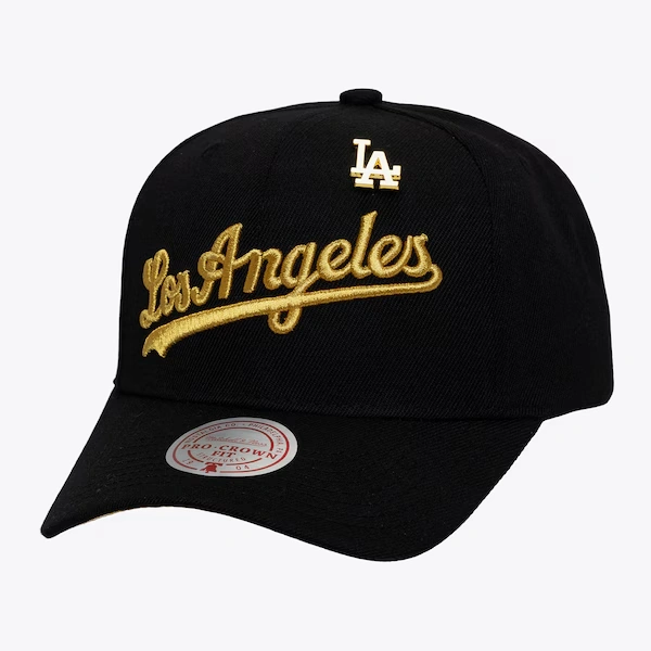 Los Angeles Dodgers Black Pinned Gold Pro Crown Snapback Hat