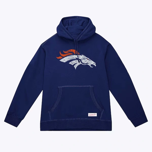 Denver Broncos Navy Distressed Prime Logo Pullover Hoodie