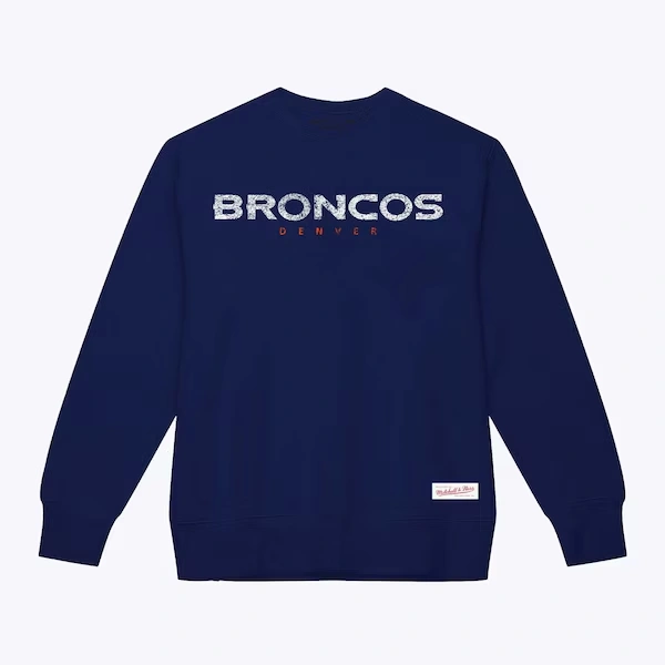 Denver Broncos Navy Distressed Wordmark Logo Pullover Sweatshirt