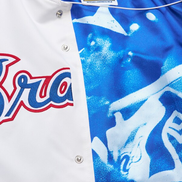 Hank Aaron Atlanta Braves White Satin Raglan Full-Snap Jacket 6 Hank Aaron Atlanta Braves White Satin Raglan Full-Snap Jacket