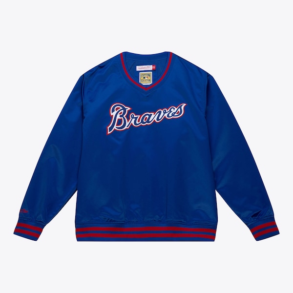 Atlanta Braves Royal Sideline V-Neck Satin Pullover Jacket