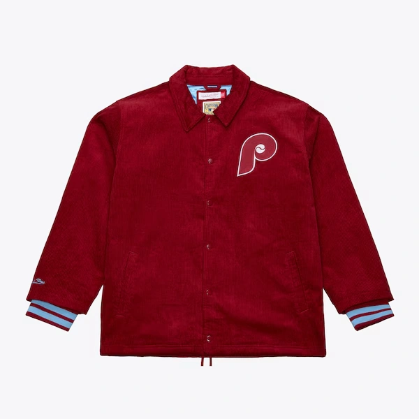 Philadelphia Phillies Burgundy Off the Bus Corduroy Coaches Full-Snap Jacket
