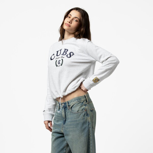Women's Chicago Cubs Heather Gray Cropped Fleece Toggle Pullover Sweatshirt