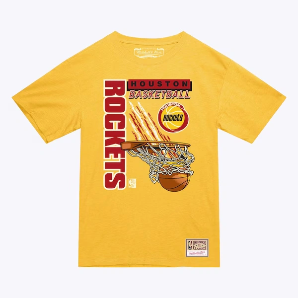 Houston Rockets Gold Retro Brush T-Shirt
