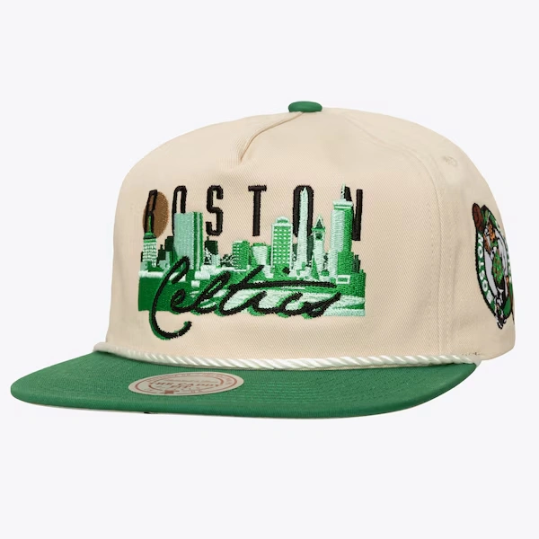 Boston Celtics Cream Cityscape Caddy Snapback Hat