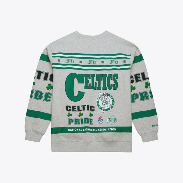 Boston Celtics Heather Gray All Over Print Vintage Fleece Crewneck Sweatshirt