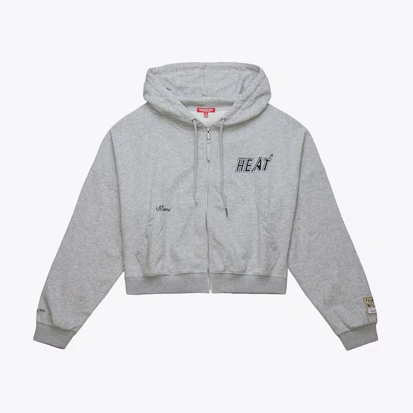 Women's Miami Heat Heather Gray Triangle Cropped Full-Zip Hoodie Jacket