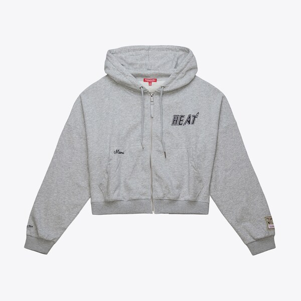 Women's Miami Heat Heather Gray Triangle Cropped Full-Zip Hoodie Jacket