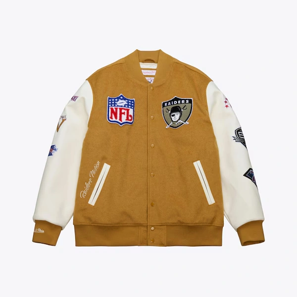 Oakland Raiders Brown/Cream Dusted Varsity Full-Snap Jacket