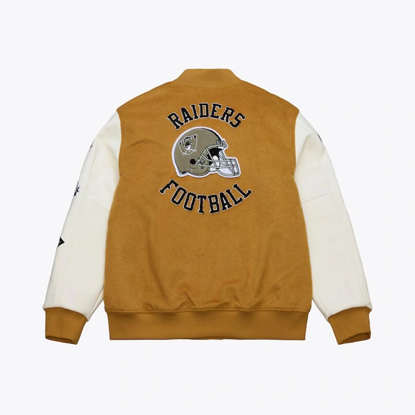 Oakland Raiders Brown/Cream Dusted Varsity Full-Snap Jacket 3 Oakland Raiders Brown/Cream Dusted Varsity Full-Snap Jacket