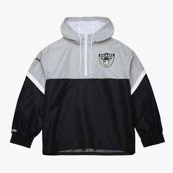 Oakland Raiders Black Tie Breaker Vintage Lightweight Anorak Quarter-Zip Windbreaker
