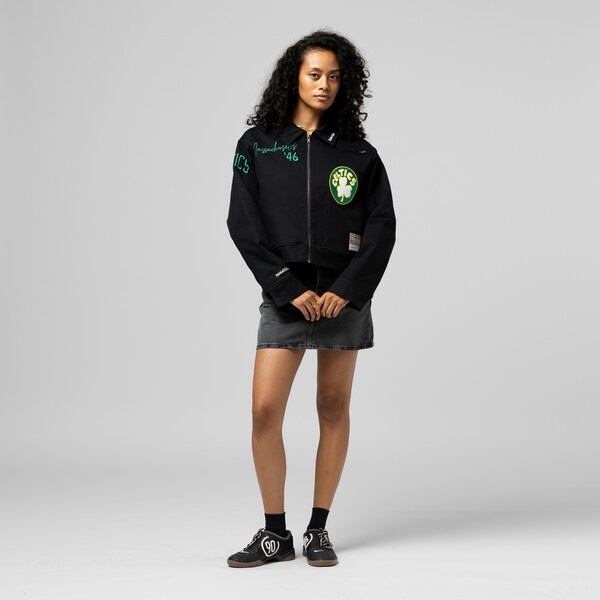 Women's Boston Celtics Black Hardwood Classics Mechanic Cropped Full-Zip Jacket