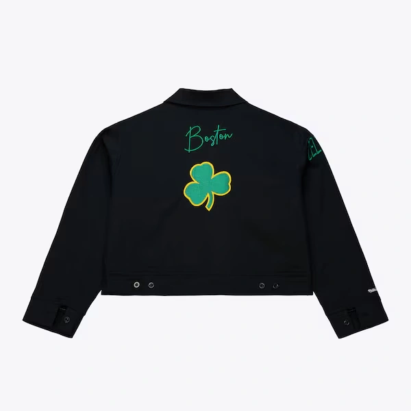 Women's Boston Celtics Black Hardwood Classics Mechanic Cropped Full-Zip Jacket