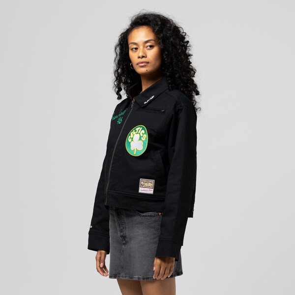 Women's Boston Celtics Black Hardwood Classics Mechanic Cropped Full-Zip Jacket