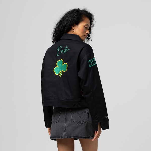 Women's Boston Celtics Black Hardwood Classics Mechanic Cropped Full-Zip Jacket